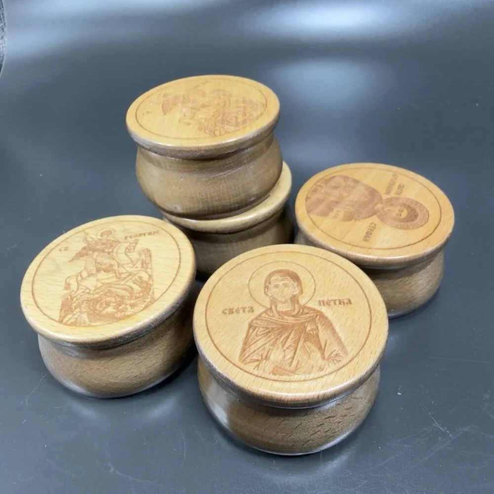 Vintage Russian Wooden Incense Container Trinket Box Set 5 All Different Decor‎